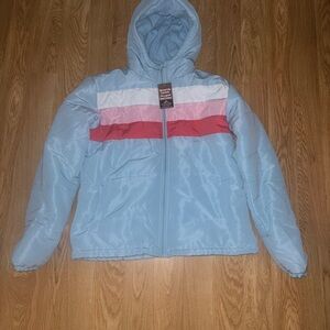 Light Blue Hooded Jacket with Pink and white Stripes NWT